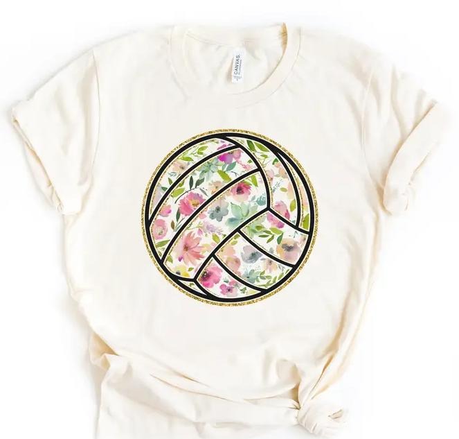 Volleyball Floral T-shirt Flower Volleyball Tshirt Floral Sports Tee Volleyball Retro T-shirt Sports Throwback Tee...