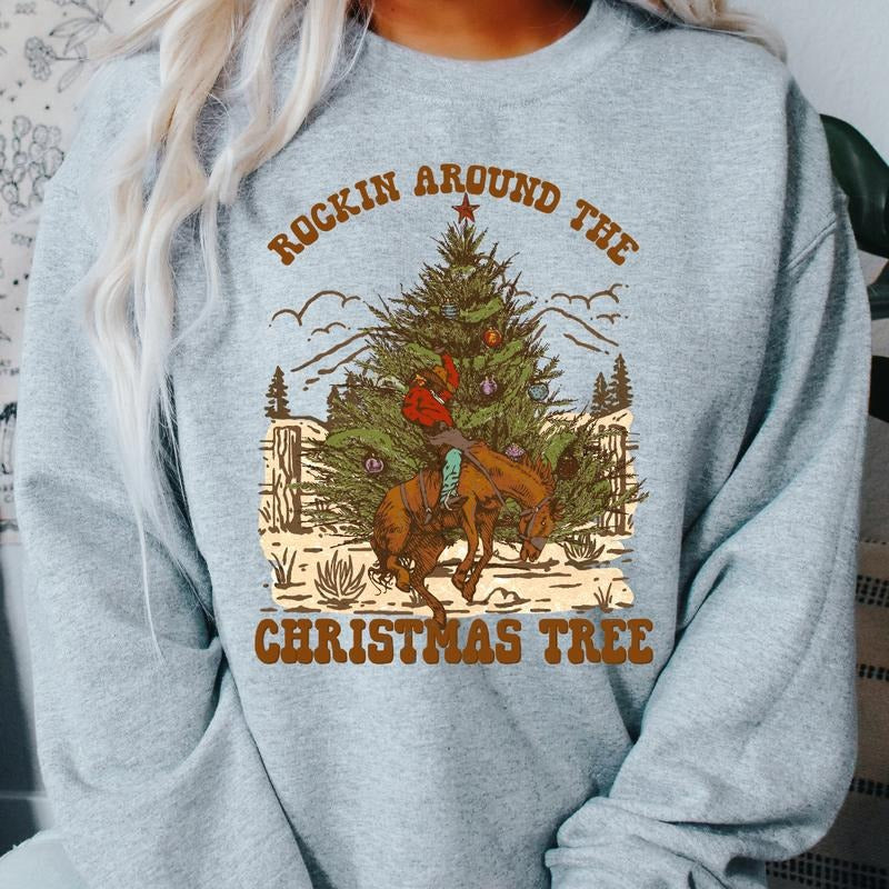 WESTERN ROCKING AROUND #2 CREWNECK (Crewneck Sweatshirt, Unisex Fit, Causal Sweatshirt for Christmas, Christmas Holiday...