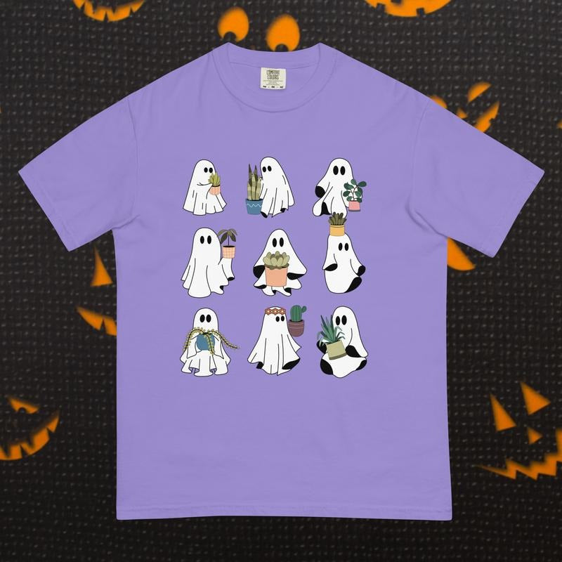 WOMENS GRAPHIC TEES, WOMEN'S READING SHIRT, GHOSTS plants SHIRT (COMFORT COLORS T-SHIRT, CASUAL SHIRT UNISEX, HALLOWEEN...