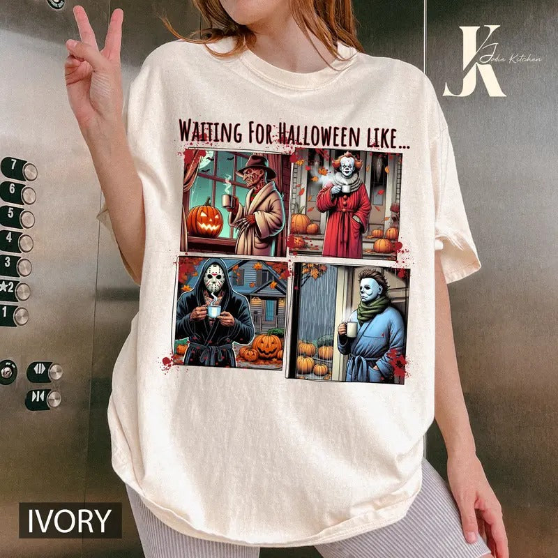 Waiting For Halloween T-Shirt, Waiting For Halloween Like Comfort Colors Shirt, Horror Movies T-Shirt, Retro Halloween...