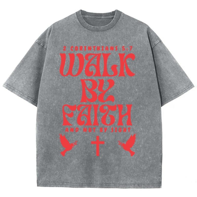 Walk By Faith Unisex Washed T-Shirt, Christian Tshirts, Christian Jesus  t shirts, Vintage 90s Graphic Tee Gift Cotton...