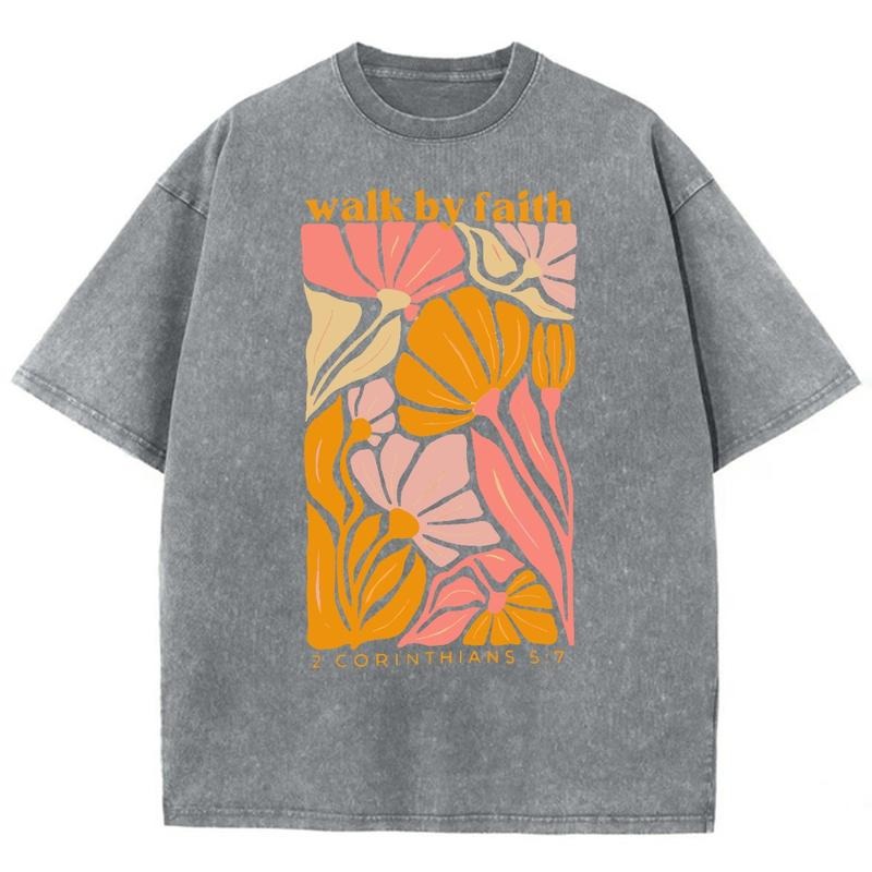 Walk Faith Washed Christian Christian T Shirts Christian Jesus T Shirts Vintage 90s Cotton Top Mineral Color Shirt Hoodie Sweatshirt