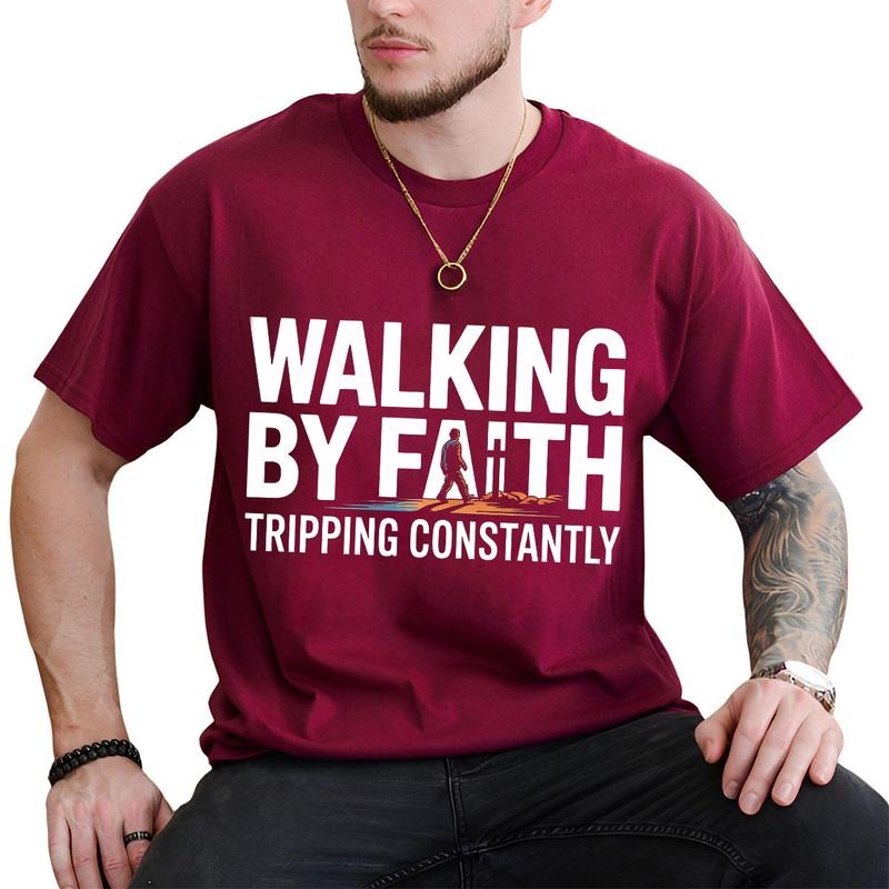 Walking By Faith, Tripping Constantly Tee Pure Cotton Casual Street Style Crew Neck Short Sleeve T-Shirt Trendy Christian...