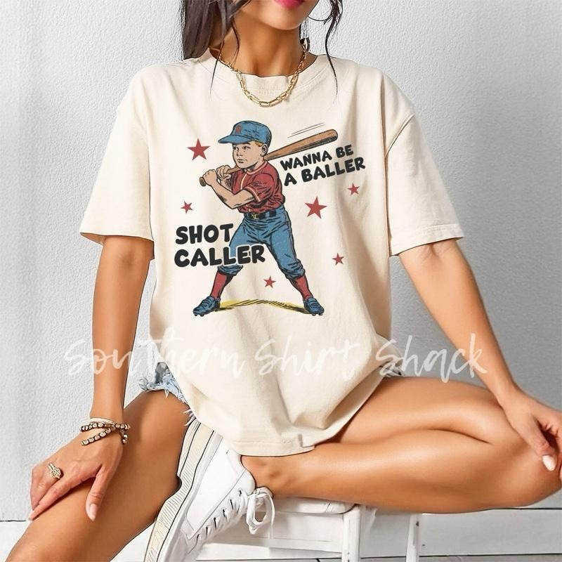 Wanna be a baller shot caller T shirt  | ivory comfort colors t shirt | baseball mama T shirt | baseball season t shirt...