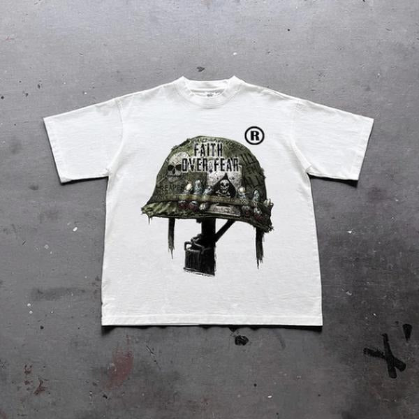 War Helmet Faith Over Fear Print Cotton Grunge Y2k Emo Scene Tapout Goth Amity Affliction Clothes T Shirt1 T-Shirts, Hoodie, Sweatshirt