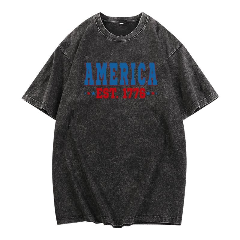 Washed - effect American Heritage Tribute Tee: Celebrate America's Founding with a Bold "America EST. 1776" Design on a...