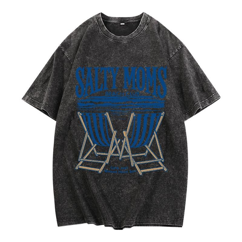 Washed T - Shirt Featuring "Salty Moms Beach Club": A Fun and Trendy Pick for Mom