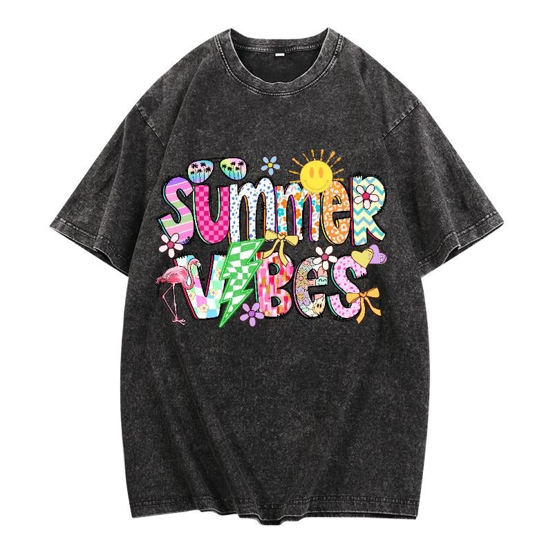 Washed T - Shirt Featuring Playful "Summer Vibes" Design: Perfect for Effortless Summer Style style 02 Hoodie Sweatshirt...