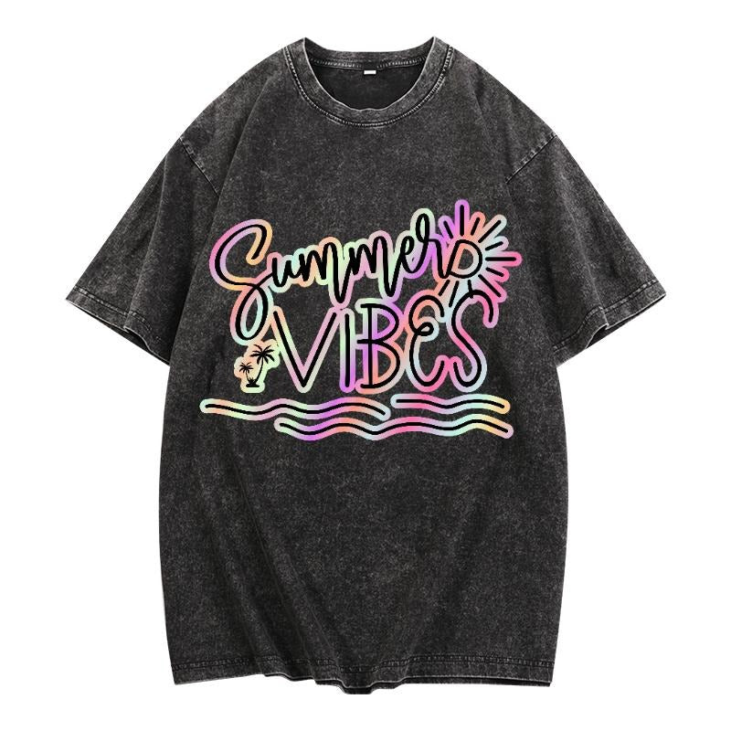 Washed T - Shirt with "Summer Vibes" Design: Fun Graphics for a Sunny and Energetic Look style 02 Hoodie Sweatshirt |...