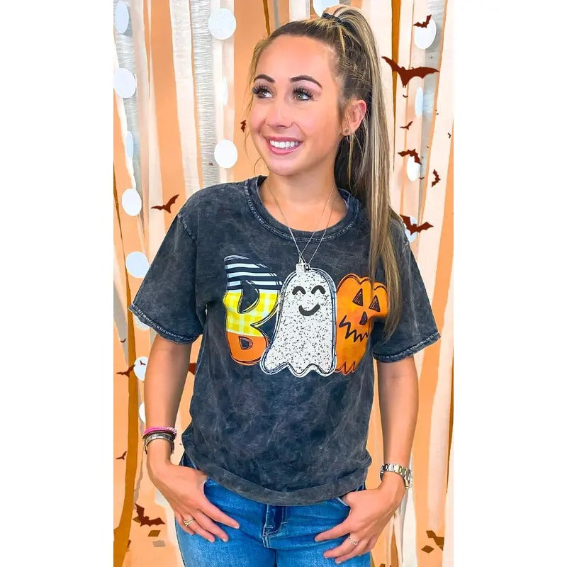Watercolor Boo Mineral Washed Graphic T-Shirt Hoodie Sweatshirt | PrintMintTees.com