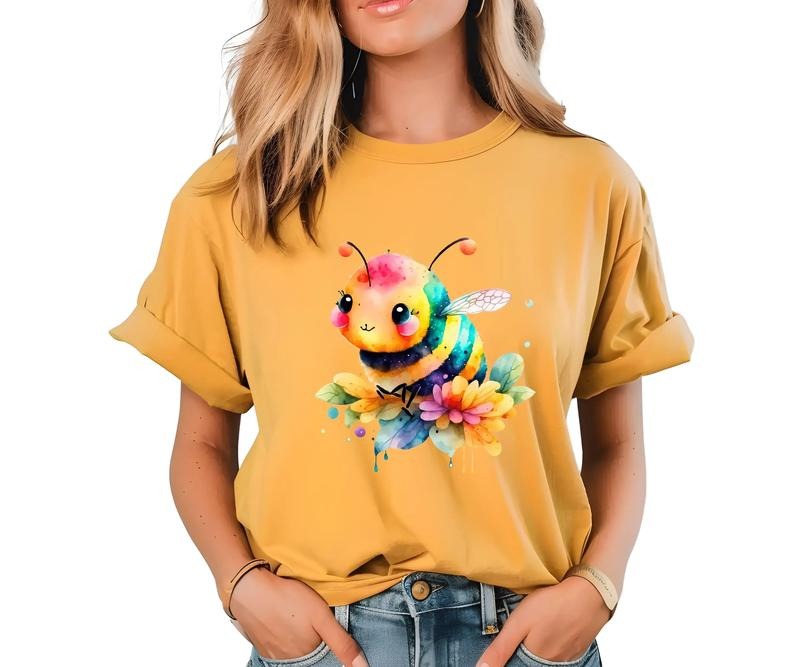 Watercolor Floral Bee Comfort colors Tee shirt Hoodie Sweatshirt | PrintMintTees.com