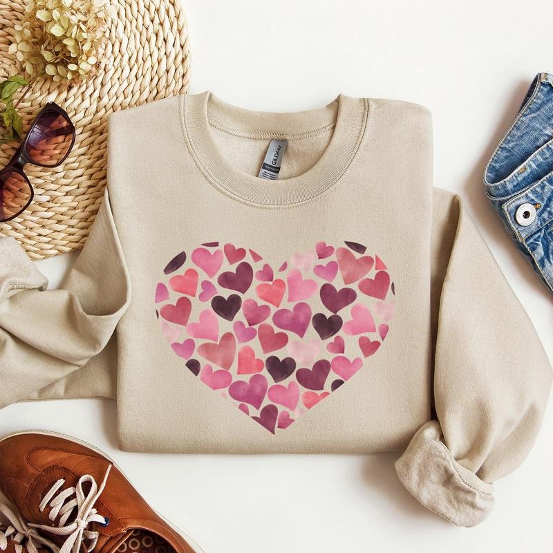 Watercolor Hearts Crew Neck Love Heart Cupid T-Shirts, Hoodie, Sweatshirt