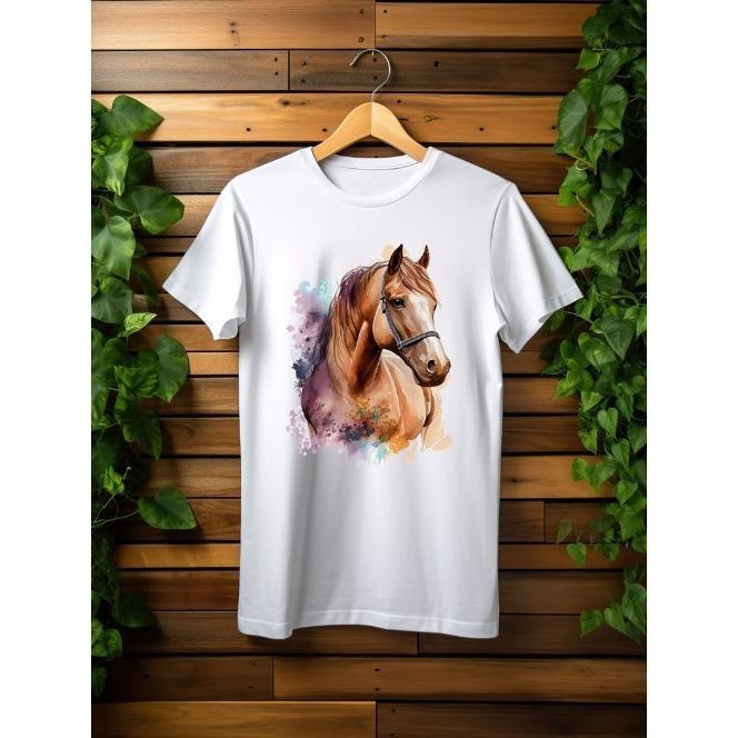 Watercolor Horse Tshirt for Women, Horse Lovers Tee, Custom Horse Printed T-Shirt for Mom, Horse Printed T-Shirt, Cool...