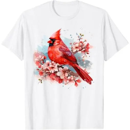 Watercolor Red Cardinal Floral Birdwatching Vintage Birding T-Shirt Made in USA Hoodie Sweatshirt | PrintMintTees.com