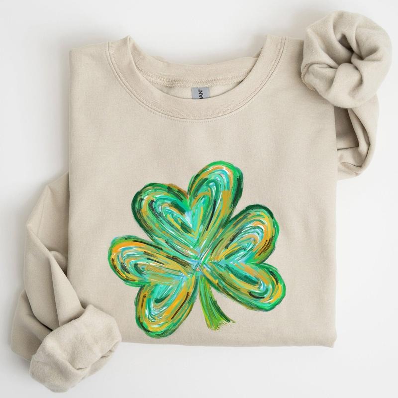 Watercolor Shamrock, Hearts, Irish, St Patrick's Day Sweatshirt, Women's Crew Neck, Crewneck Shirt Hoodie | PrintMintTees.com