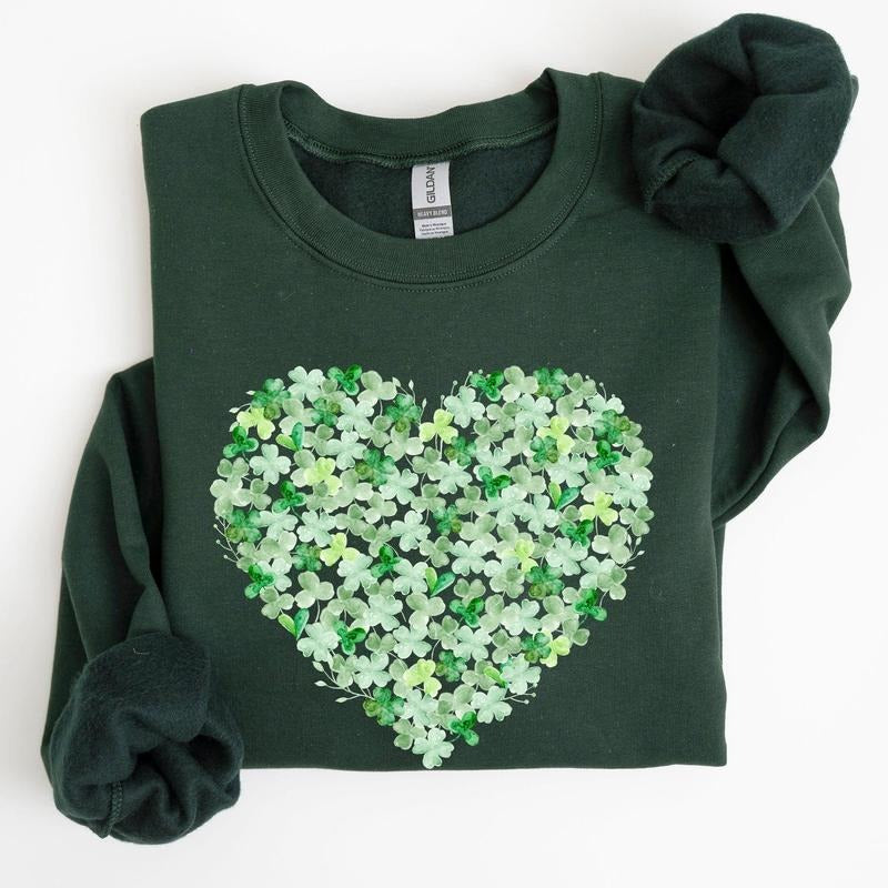 Watercolor Shamrocks, Heart, St Patrick's Day Sweatshirt Shirt Hoodie | PrintMintTees.com