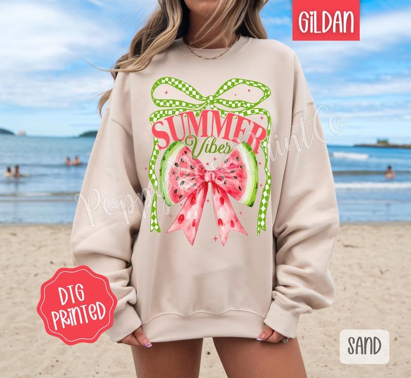 Watermelon Summer Vibes Sweatshirt, Cute Summer Sweater, Girly Beach Crewneck Shirt Hoodie | PrintMintTees.com