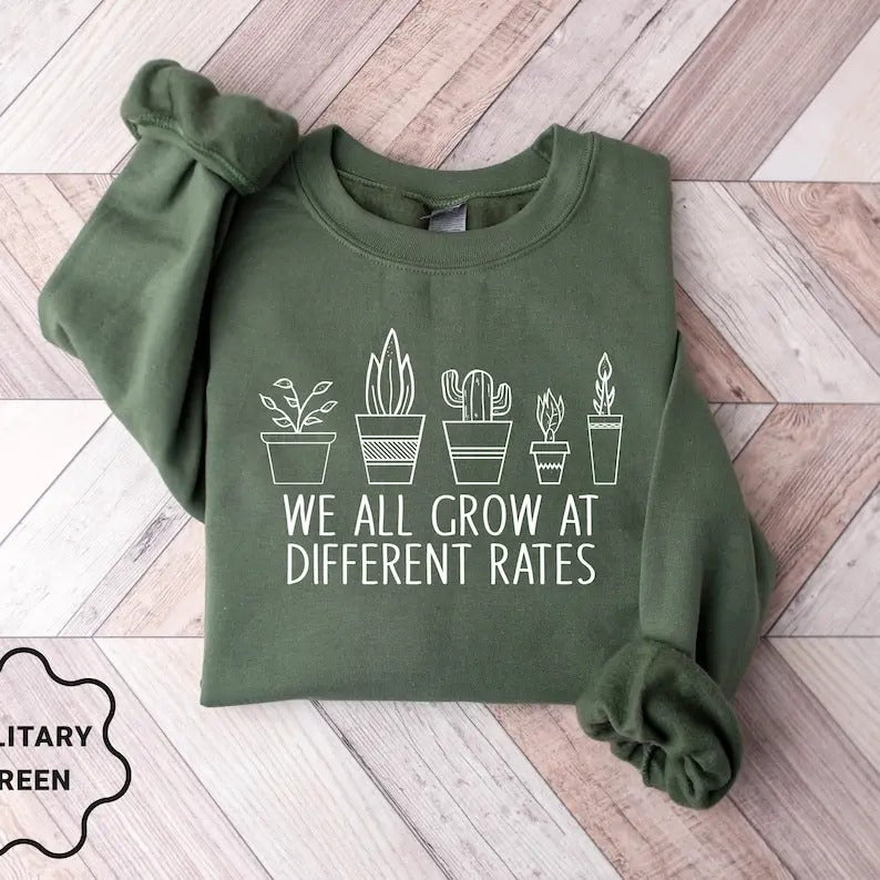 We All Grow At Different Rates Sweatshirt, Cute Teacher Sweatshirt, Helping Little Minds Grow, Sped Teacher Gifts,...