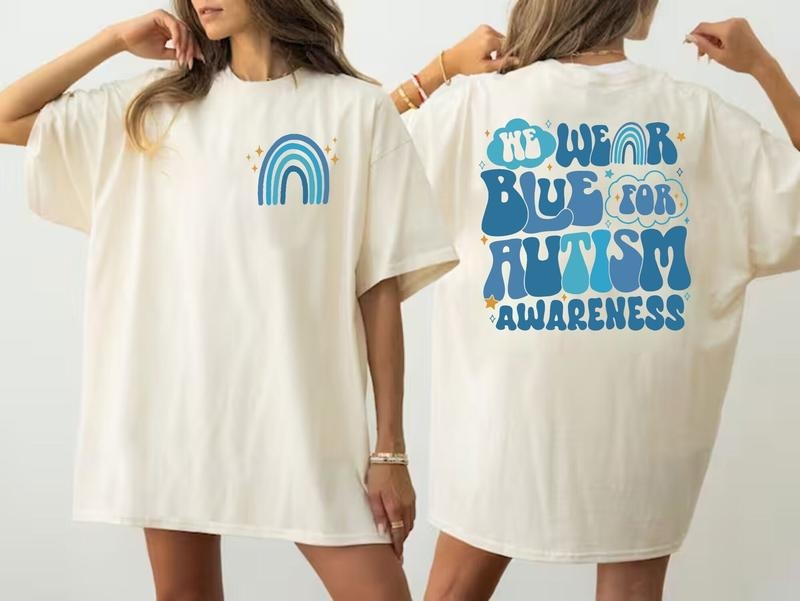 We Wear Blue For Autism Rainbow Shirt Autism Acceptance Shirt Autism Awareness Shirt Blue Rainbow Shirt Autism Month...