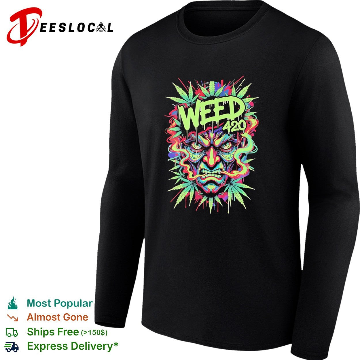 Weed 420 Japanese Demon Mask Oni Hannya Psychedelic shirt