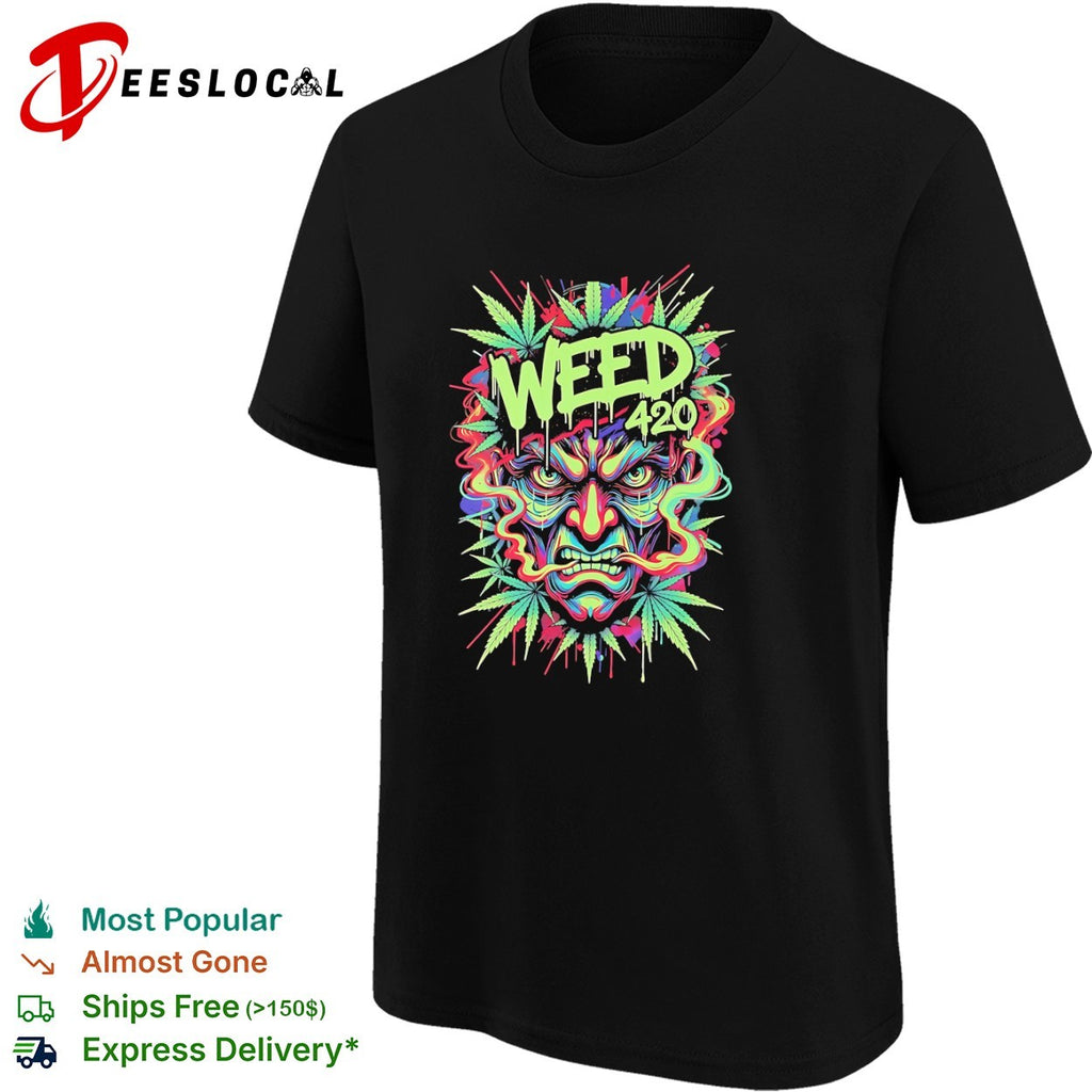 Weed 420 Japanese Demon Mask Oni Hannya Psychedelic shirt