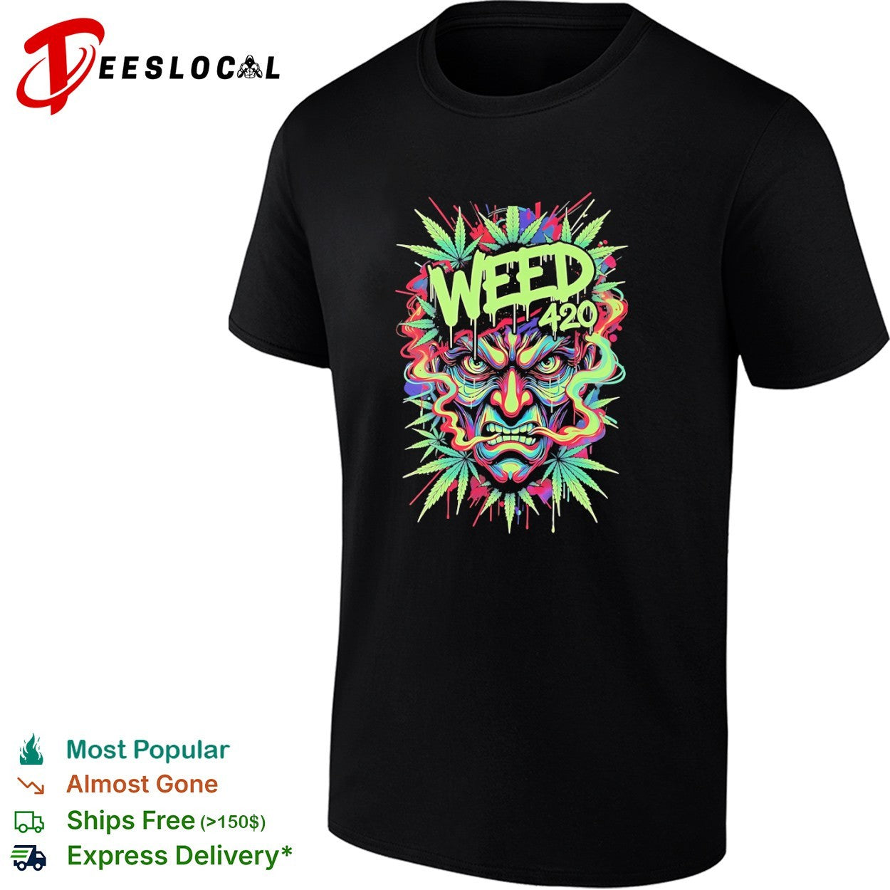 Weed 420 Japanese Demon Mask Oni Hannya Psychedelic shirt