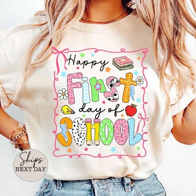Welcome Back To School Shirt, Preppy Happy First Day of School Shirt, School Teacher Life Shirt, 1st Day of School Shirt,...