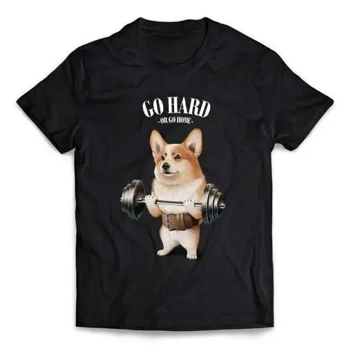 Welsh Corgi Dog Muscle Training and Weightlifting in Gym - Short-Sleeve Unisex T-Shirt Made in USA Hoodie Sweatshirt