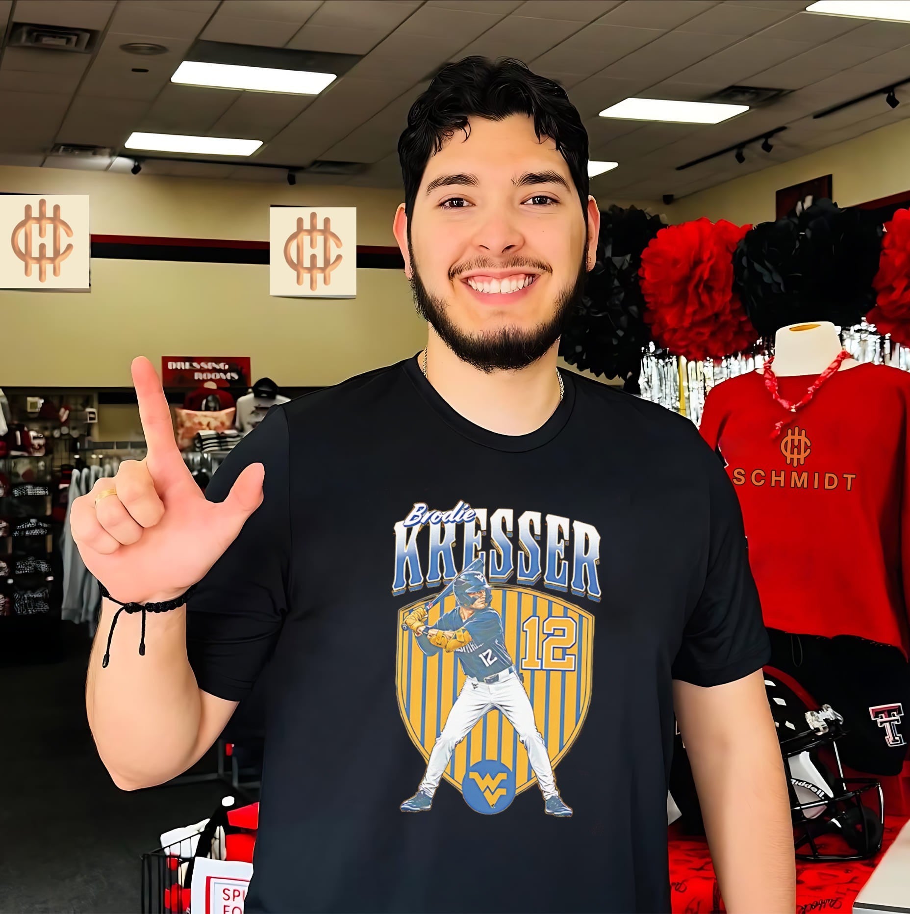 West Virginia Mountaineers Brodie Kresser posing vintage shirt