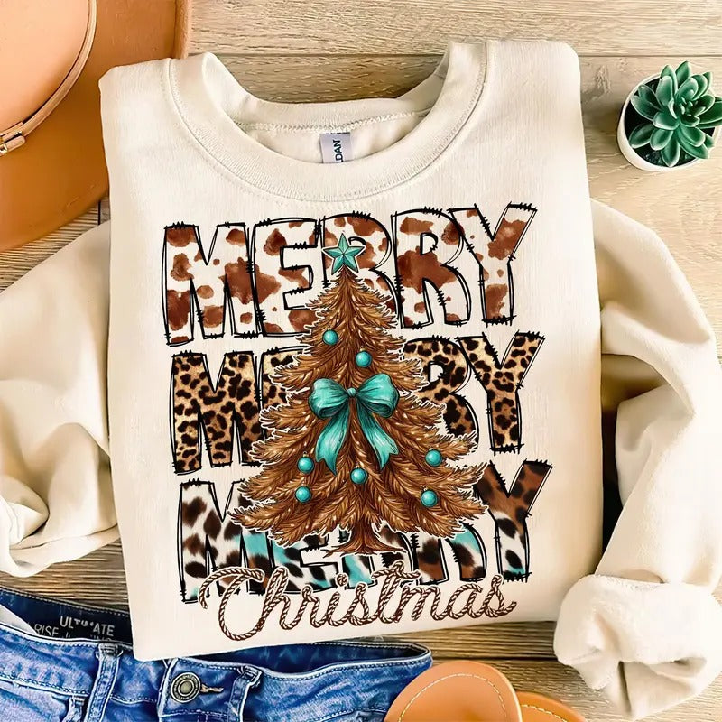 Western Coquette Shirt Howdy Country Tree Turquoise Gem Stones Cow Bows Ornament Cowboy Boots Xmas Mama 2024 Him Her T-Shirts, Hoodie, Sweatshirt