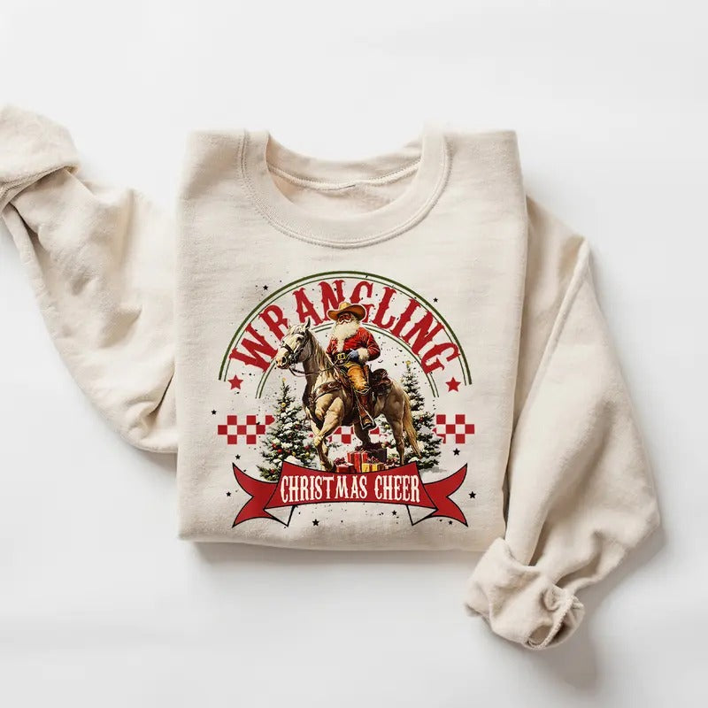Western Christmas Sweatshirt, Wrangling Christmas Cheer Sweater, Country Christmas Shirt, Cowboy Western Claus Shirt,...