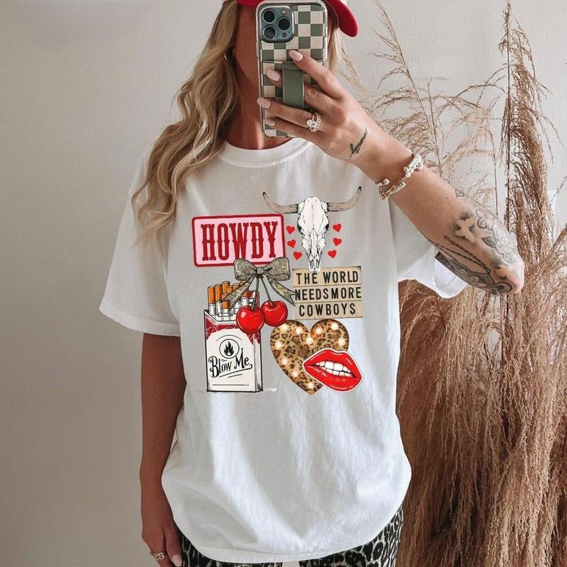 Western Collage Cowgirl Shirt Howdy Cowboy Howdy Shirt Bull Skull Shirt Hoodie Sweatshirt