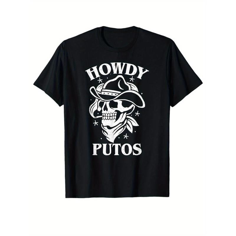 Western Cowboy Print Crew Neck Short Sleeve T-shirt
