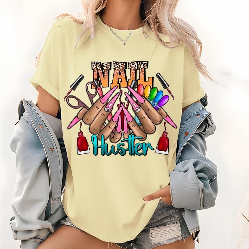 Western Tie Dye Nail Hustler T Shirt, Leopard Nail Hustler Graphic Tops, Nail Technician Digital Print Shirt, Nail...