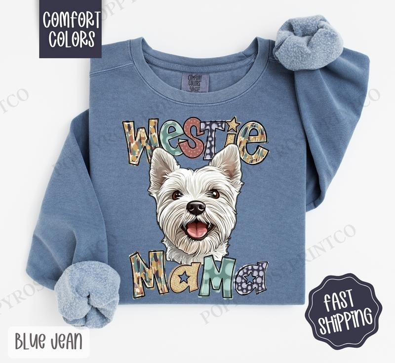 Westie Mama Comfort Colors Sweatshirt, West Highland Terrier Dog Mama Women's Crewneck, Cute Dog Mom Women's Sweater...