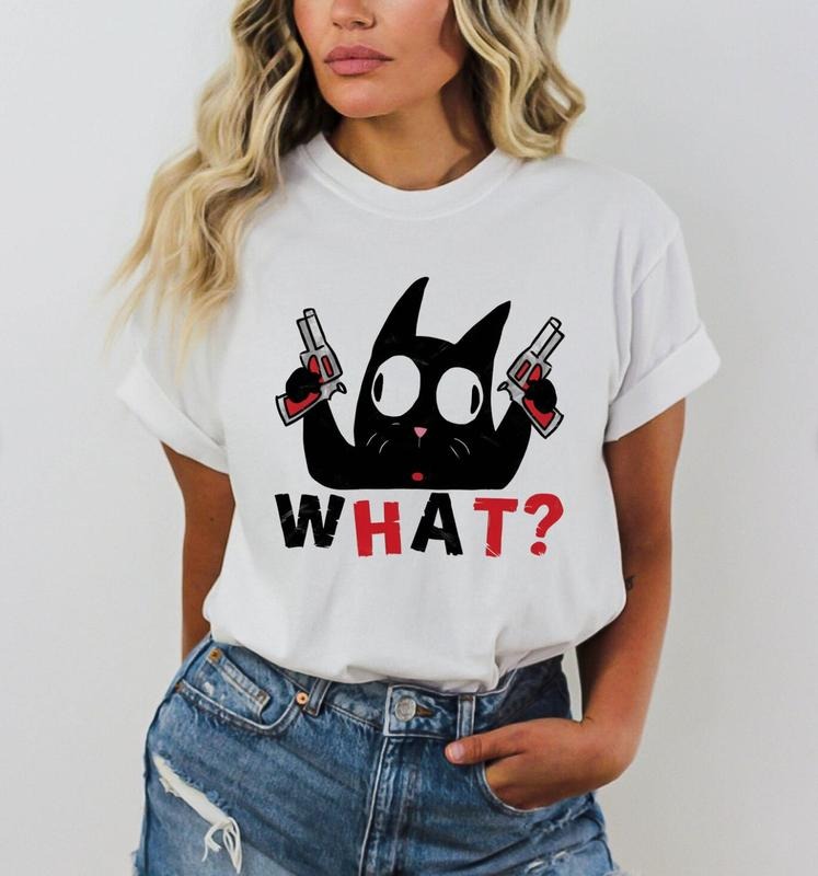 What Cat Shirt, Cat Lover T-shirt, Funny Cat Shirt, Animal Lovers Shirt, Black Cat Pewpew Shirt, Funnt Cat Tshirt,...