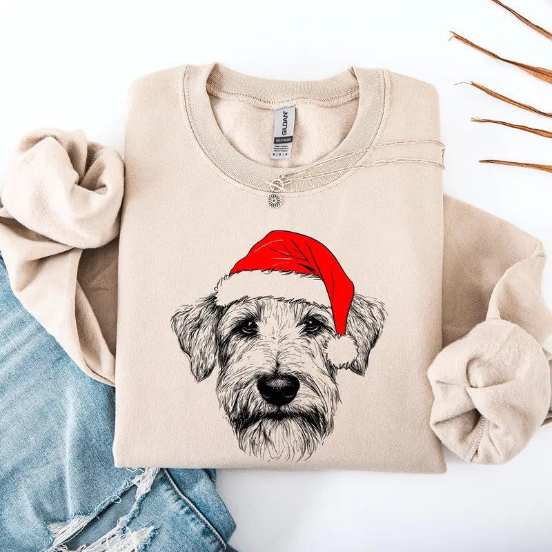 Wheaten Terrier, Santa, Dog, Christmas, Dog Lover, Pet Sweatshirt, Crew Neck, Women's, Crewneck Shirt Hoodie