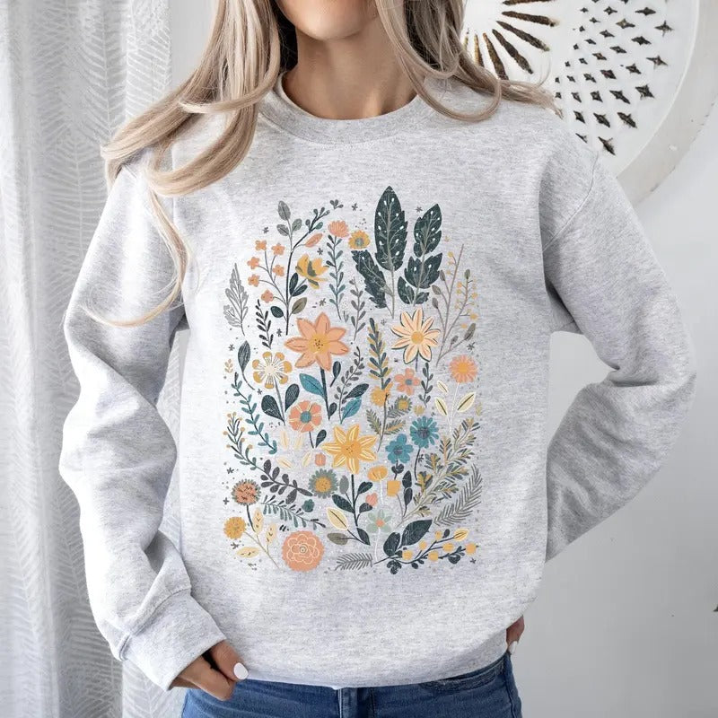 Whimsical Garden Floral Design Sweatshirt T-Shirts, Hoodie | PrintMintTees.com