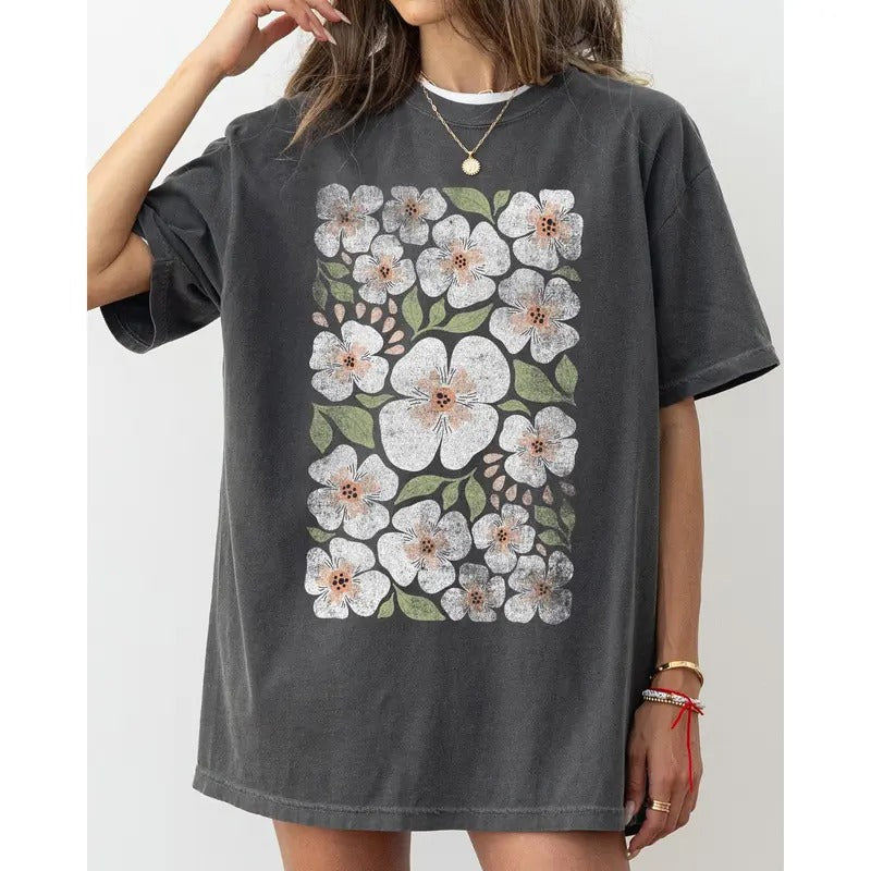 White Autumn Flowers Botanical Retro Fall Floral Shirt Comfort Color T-Shirts, Hoodie, Sweatshirt