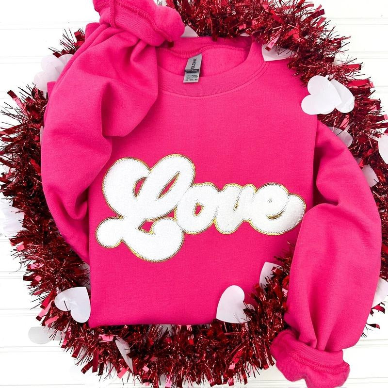 White Chenille LOVE Patch Sweatshirtstyle{n002}2 T-Shirts, Hoodie, Sweatshirt | PrintMintTees.com
