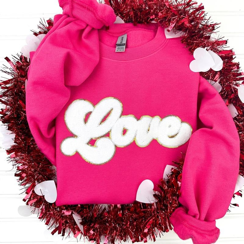 White Chenille Love Patch T-Shirts, Hoodie, Sweatshirt