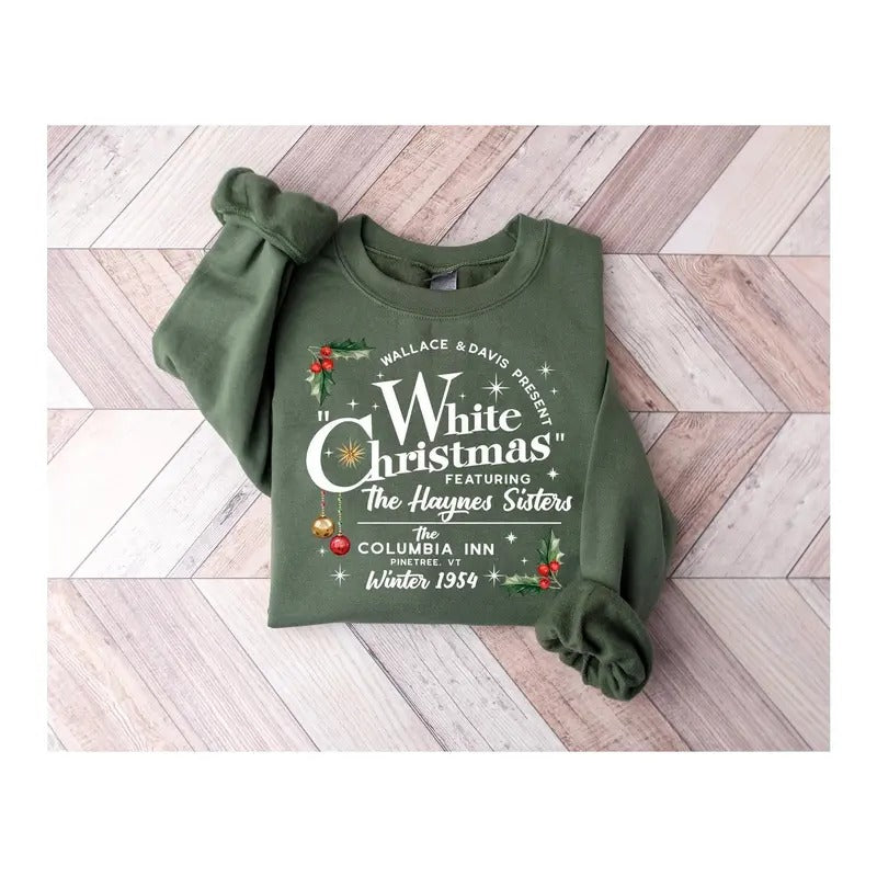 White Christmas Movie Sweatshirt Wallace And Davis Sweater Haynes Sisters Crewneck Christmas White Movie 1954 Sweatshirt...