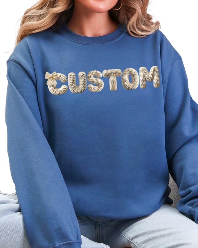 White Faux Knitted Custom Name Ecosmart Crewneck Sweatshirt- Perfect Gift for the Holiday's Shirt Hoodie | PrintMintTees.com