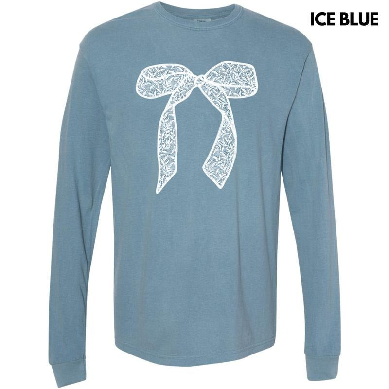 White Lace Bow Long Sleeve Comfort Colors T-Shirt 'NLB' Hoodie Sweatshirt | PrintMintTees.com
