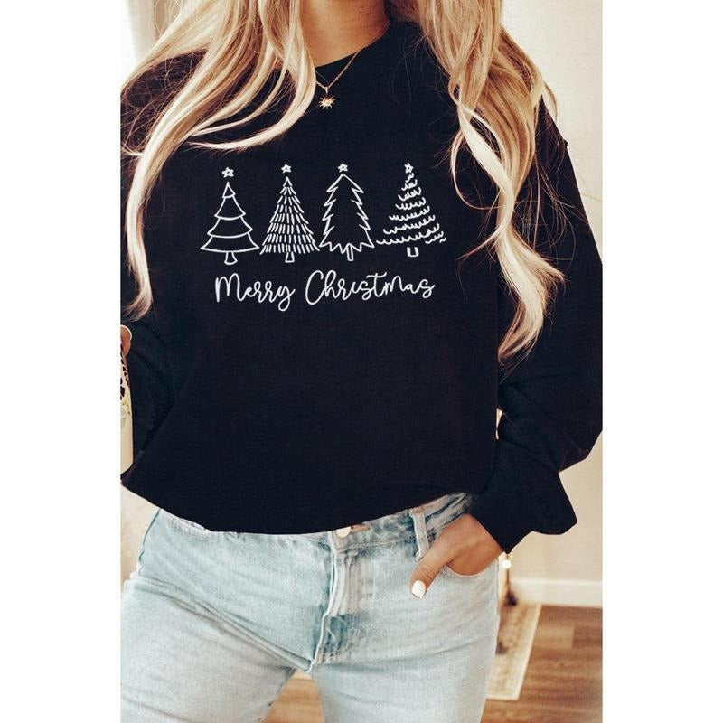 White Merry Christmas Trees Unisex NuBlend Crew Sweatshirt Shirt Hoodie | PrintMintTees.com