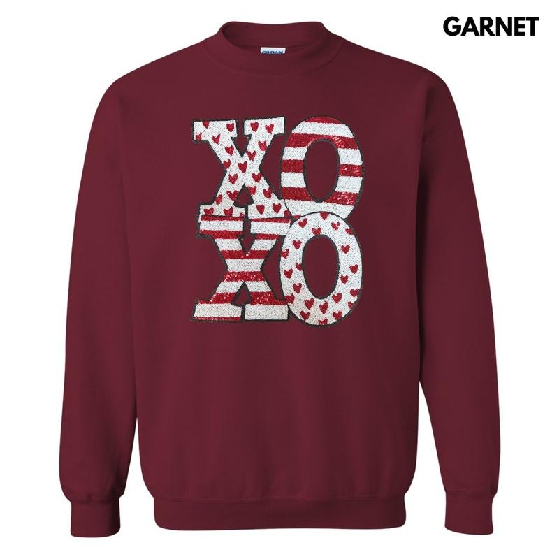 White Sequin XOXO Patch Sweatshirt Shirt Hoodie | PrintMintTees.com