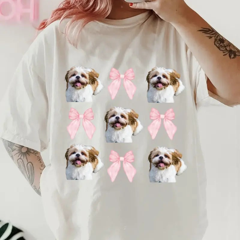 White shih tzu and bows Shirt~ Unisex Apparel Relaxed Fit Printed In The USA Clothing Womenswear Casual Comfort Cotton...