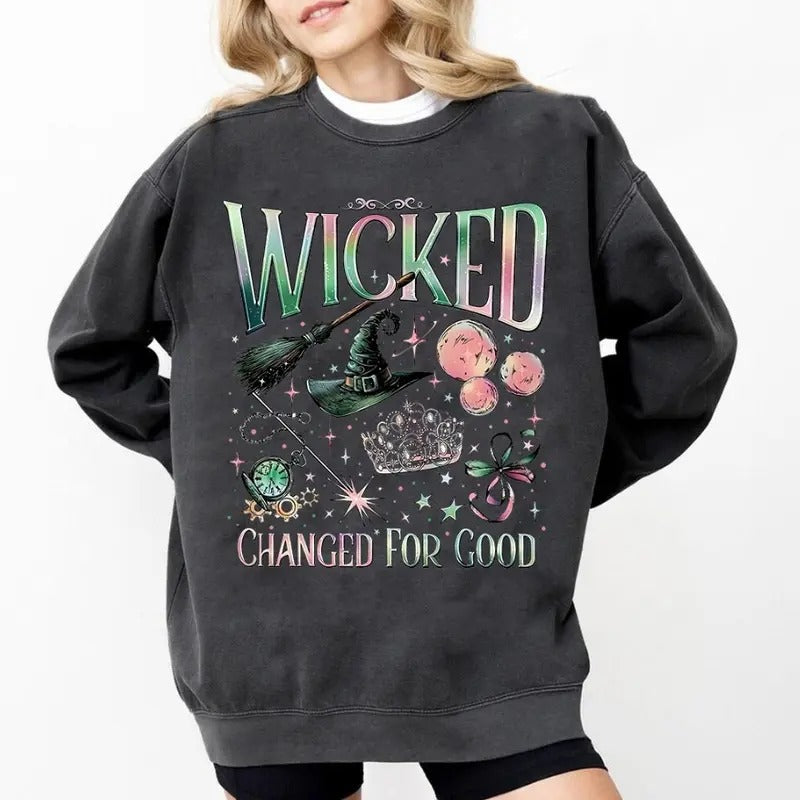 Wicked Change For Good Comfort Colors Sweatshirt, Defy Gravity Broomstick Magic Wand, Wizard Movie Fan Shirt, Wicked...