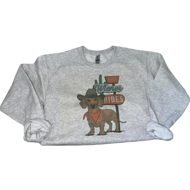 Wiener Rides Sweatshirt, Crewneck Graphic SweatShirt, cowgirl outfits, western outfit women, western tops, western tops,...