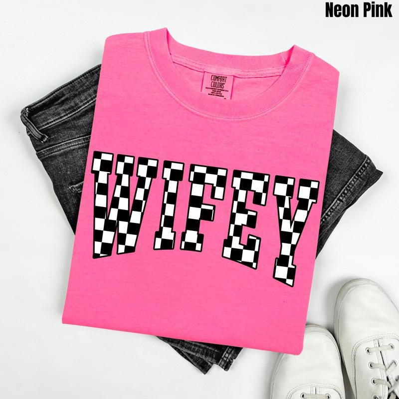 Wifey Black Checkered Comfort Colors T-Shirt 'NLB' Hoodie, Sweatshirt | PrintMintTees.com